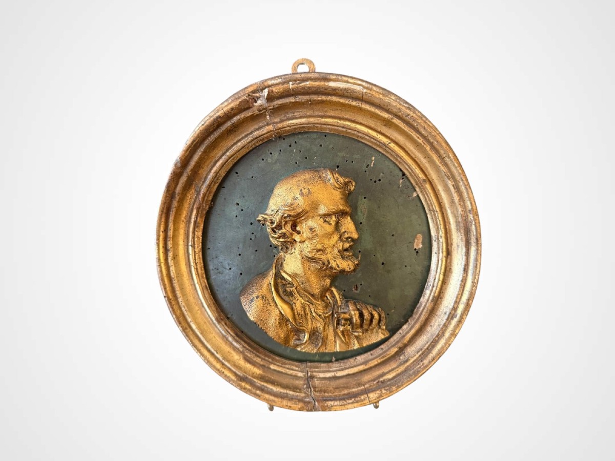 Paire de portraits, bronze doré, XVIIème -photo-2