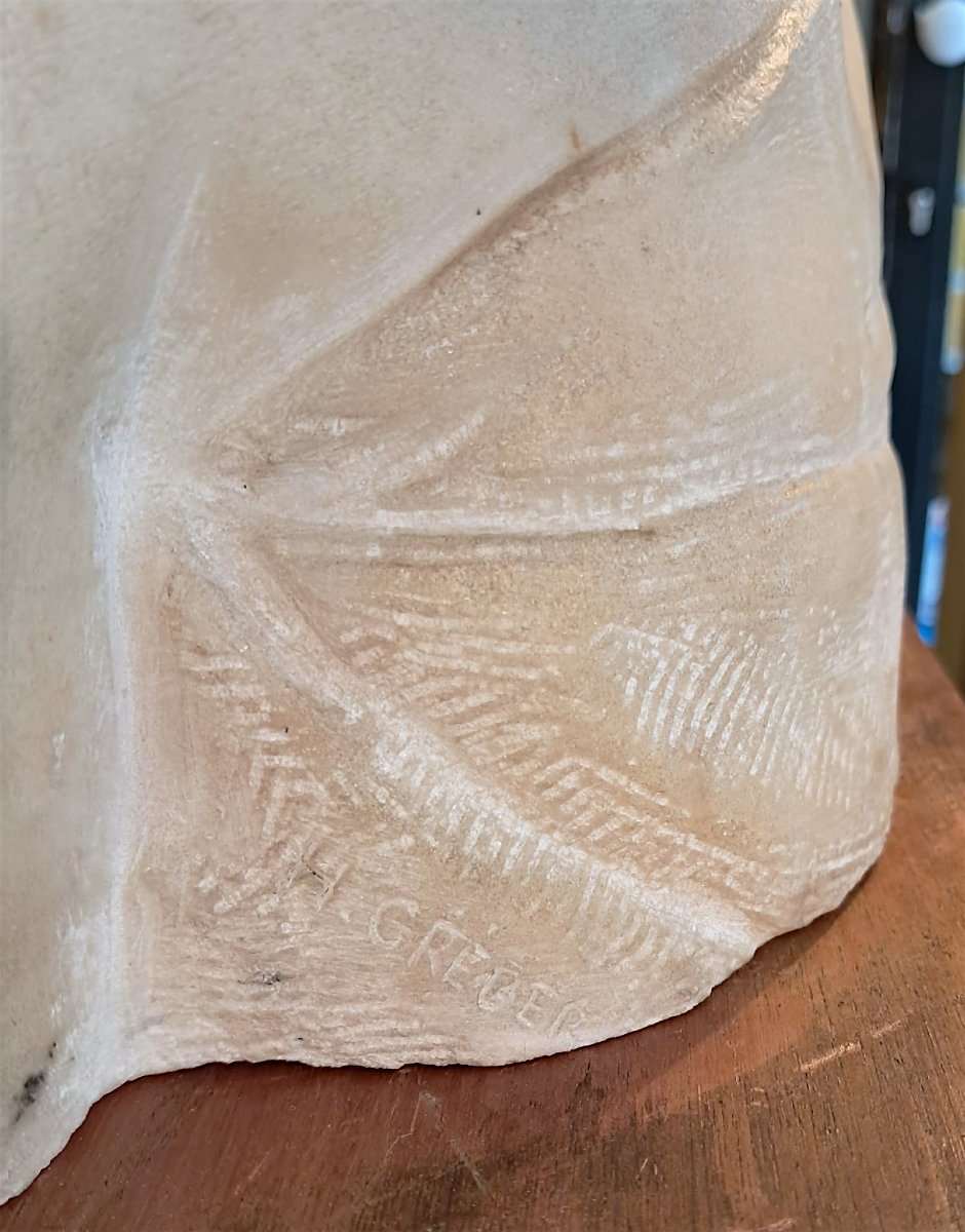 Henri Léon Greber, Marble Bust Of A Young Woman, 20th Century-photo-1