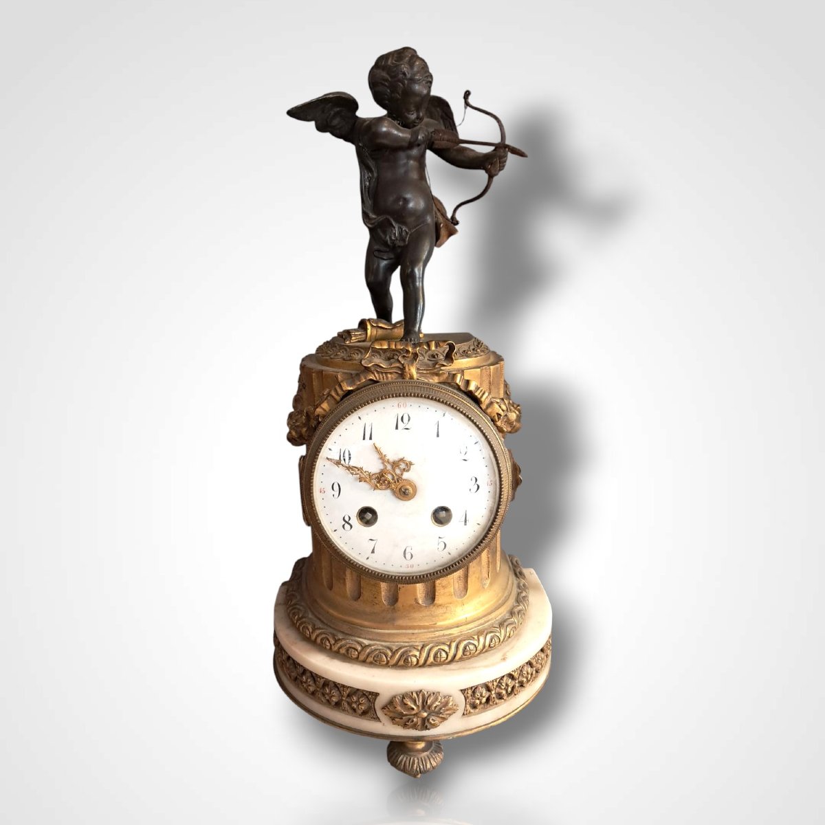 Clock And Pair Of Candlesticks With Cherubs, 19th Century-photo-2