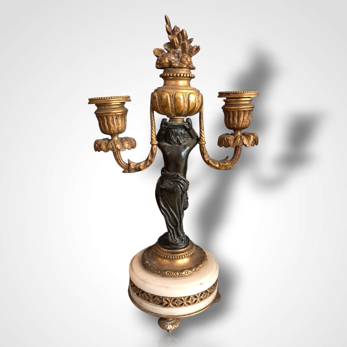 Clock And Pair Of Candlesticks With Cherubs, 19th Century-photo-3