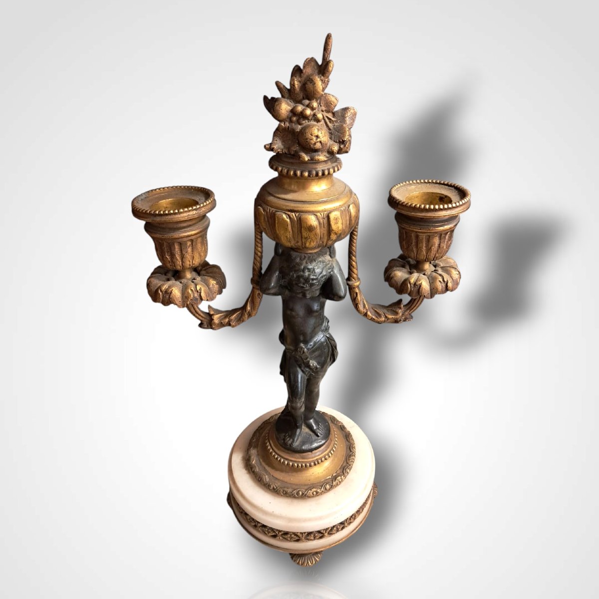 Clock And Pair Of Candlesticks With Cherubs, 19th Century-photo-4