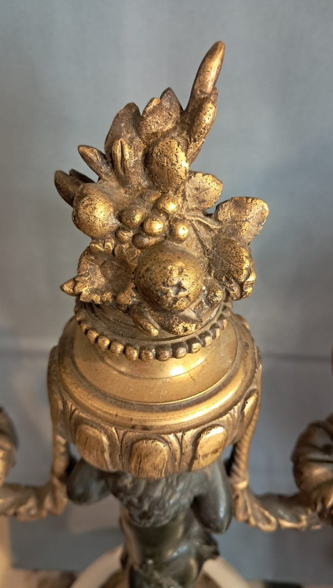 Clock And Pair Of Candlesticks With Cherubs, 19th Century-photo-7