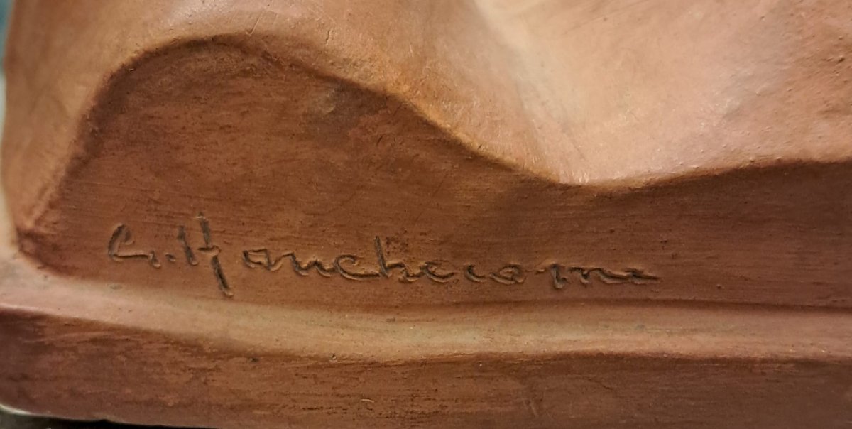 Gaston Hauchecorne, Terracotta Representing Three Chinese Figures, 20th Century-photo-4