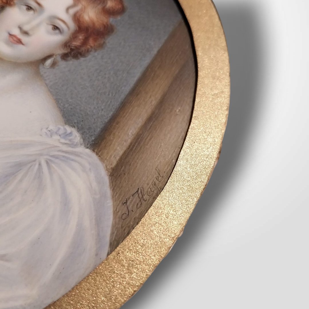Joseph Heigel (1780-1837), miniature de femme, gouache sur papier, XIXe-photo-2