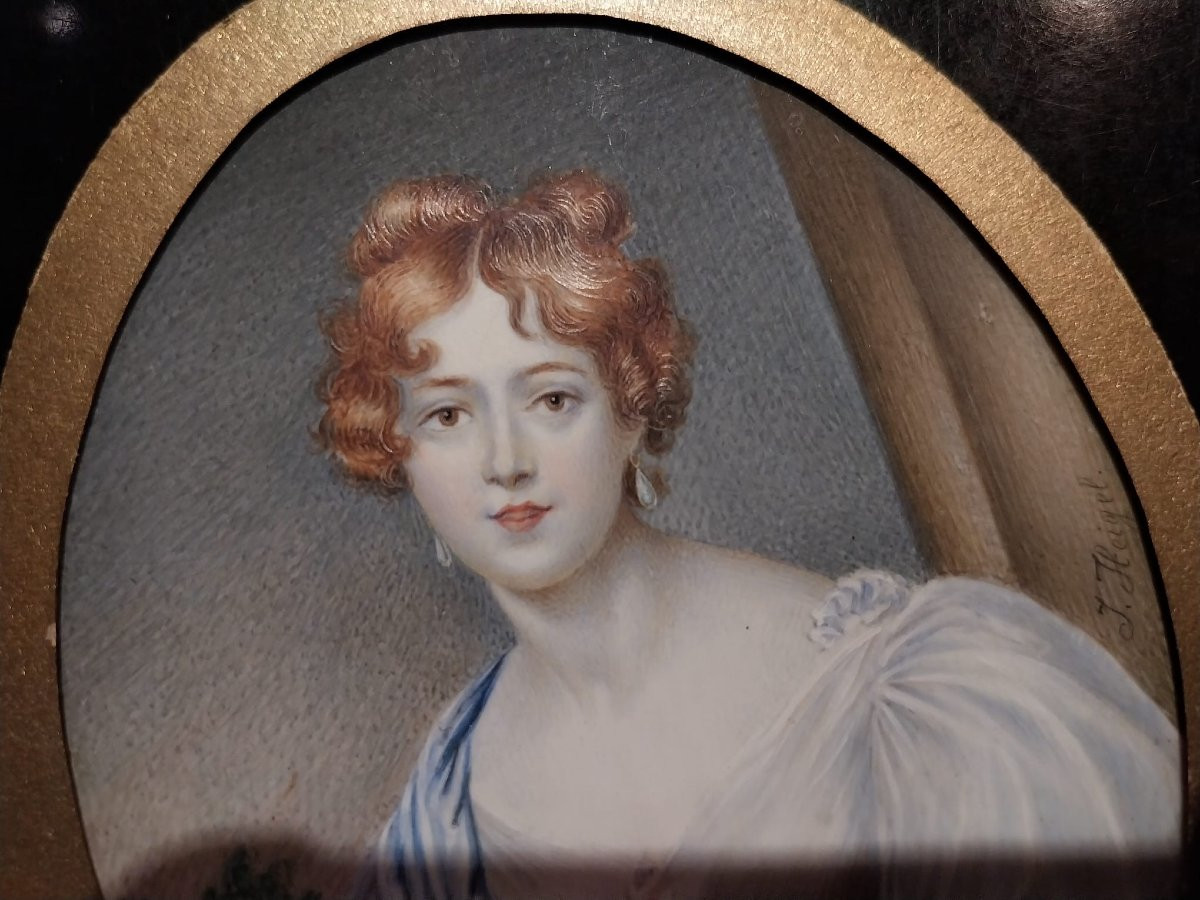 Joseph Heigel (1780-1837), miniature de femme, gouache sur papier, XIXe-photo-3