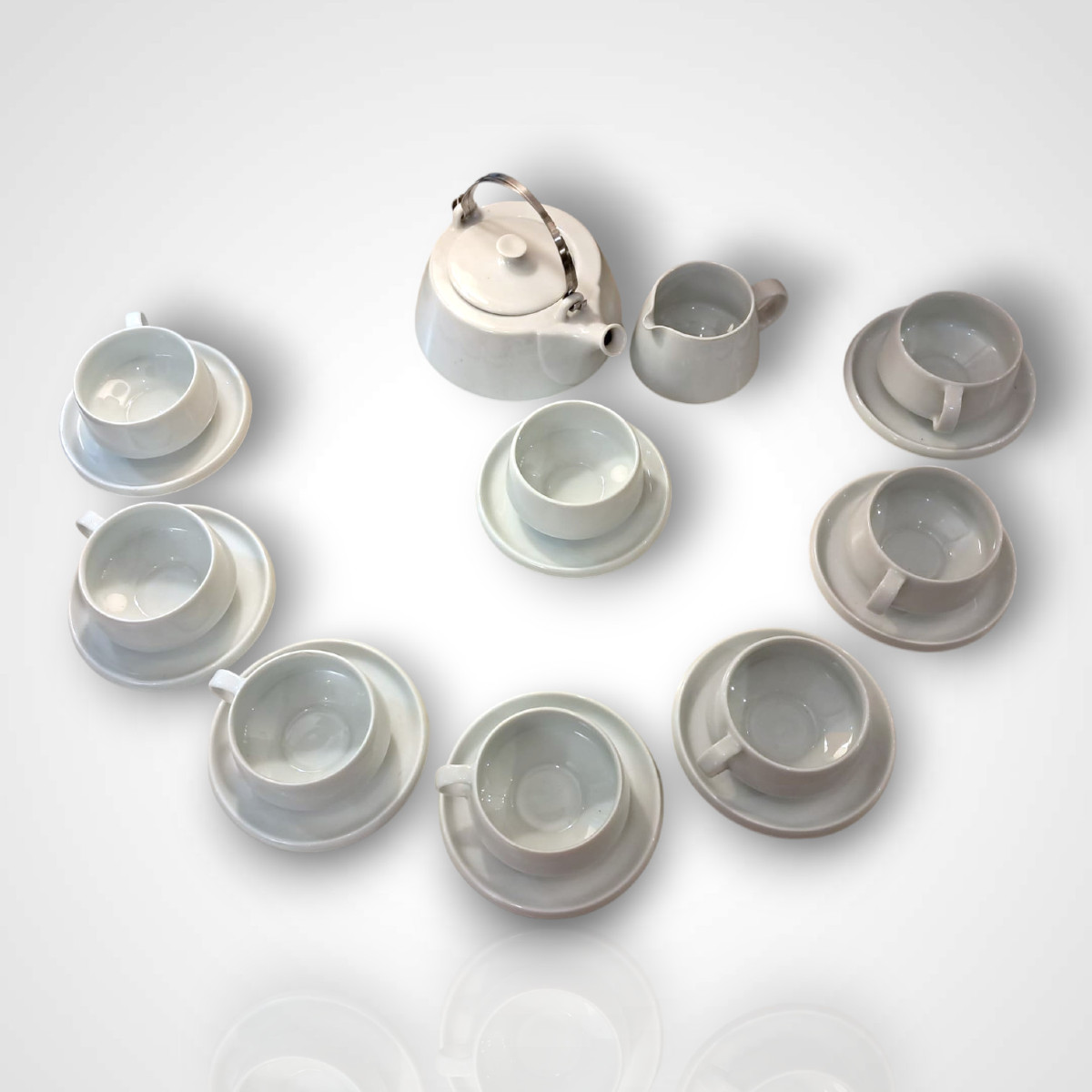 Yves Mohy For Virebent, Porcelain Tea Set, 20th Century