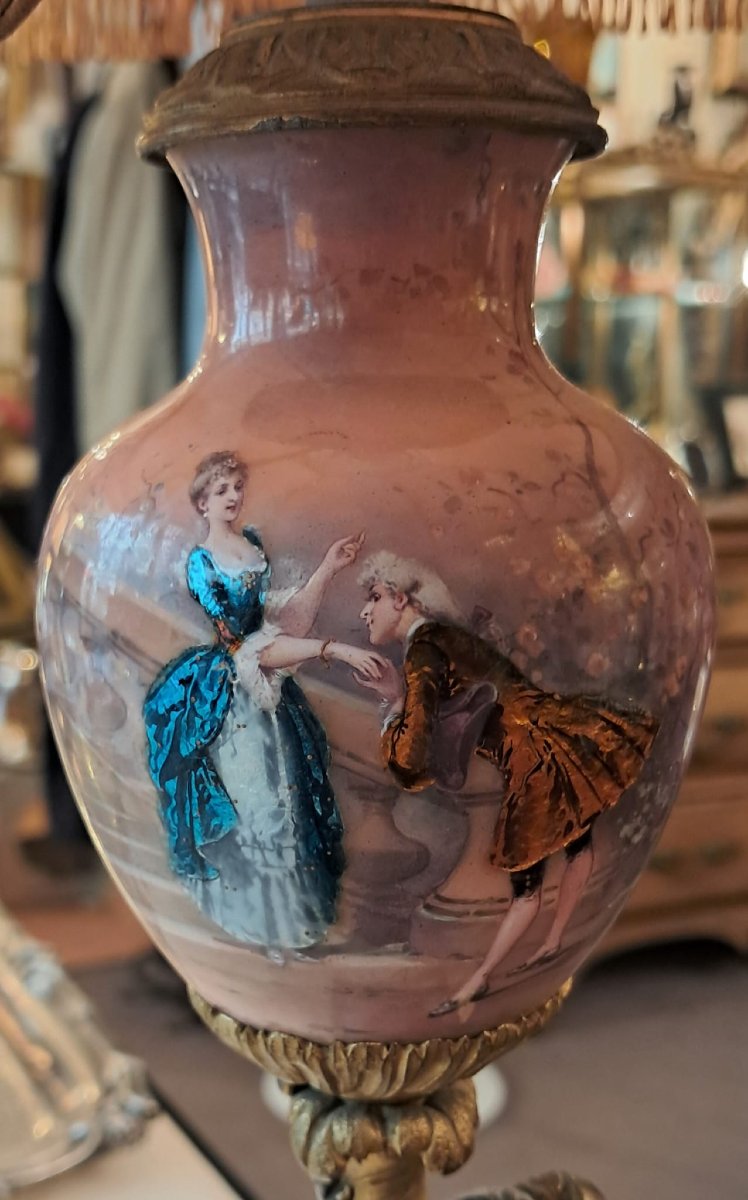 Bronze And Ceramic Lamp, 19th Century-photo-1