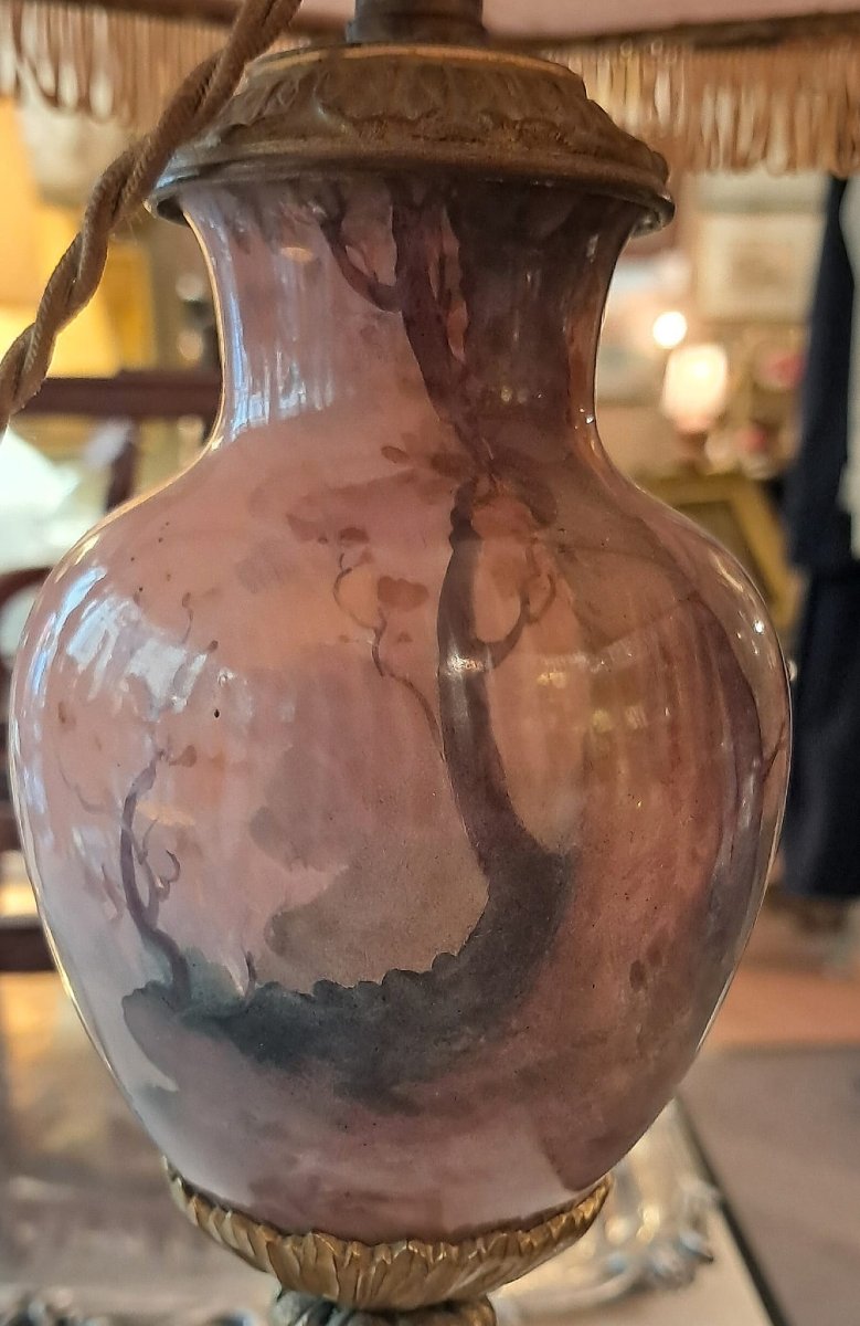 Bronze And Ceramic Lamp, 19th Century-photo-2