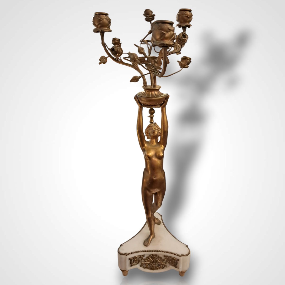 Pair Of Bronze And Marble Candelabra, 19th Century-photo-4