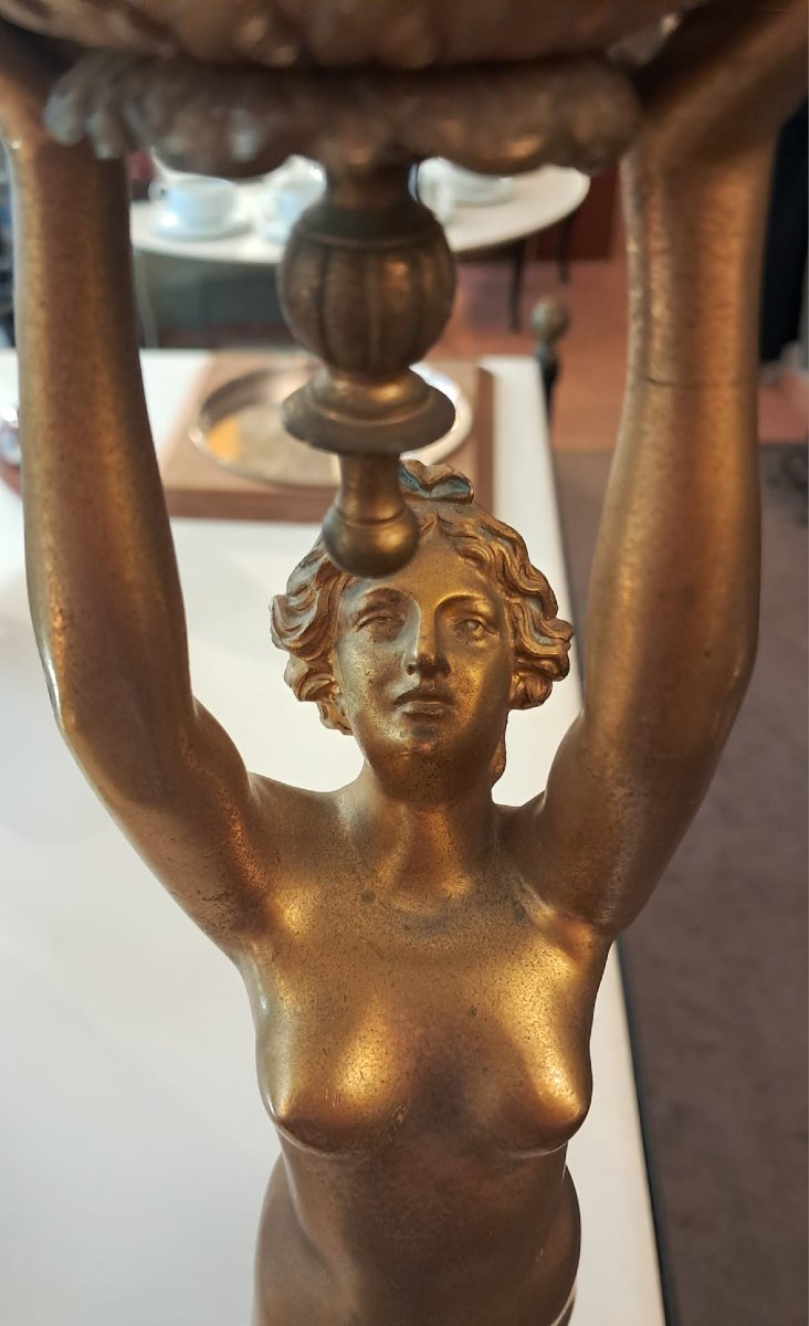 Pair Of Bronze And Marble Candelabra, 19th Century-photo-1