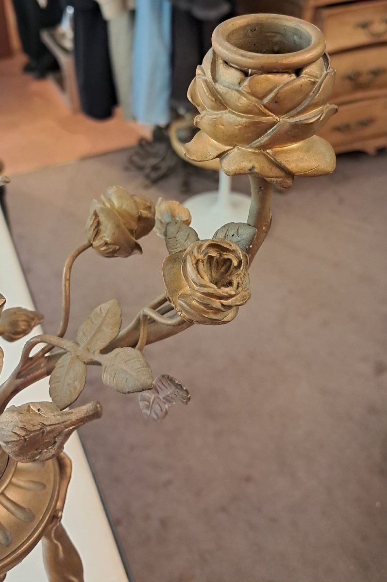 Pair Of Bronze And Marble Candelabra, 19th Century-photo-4