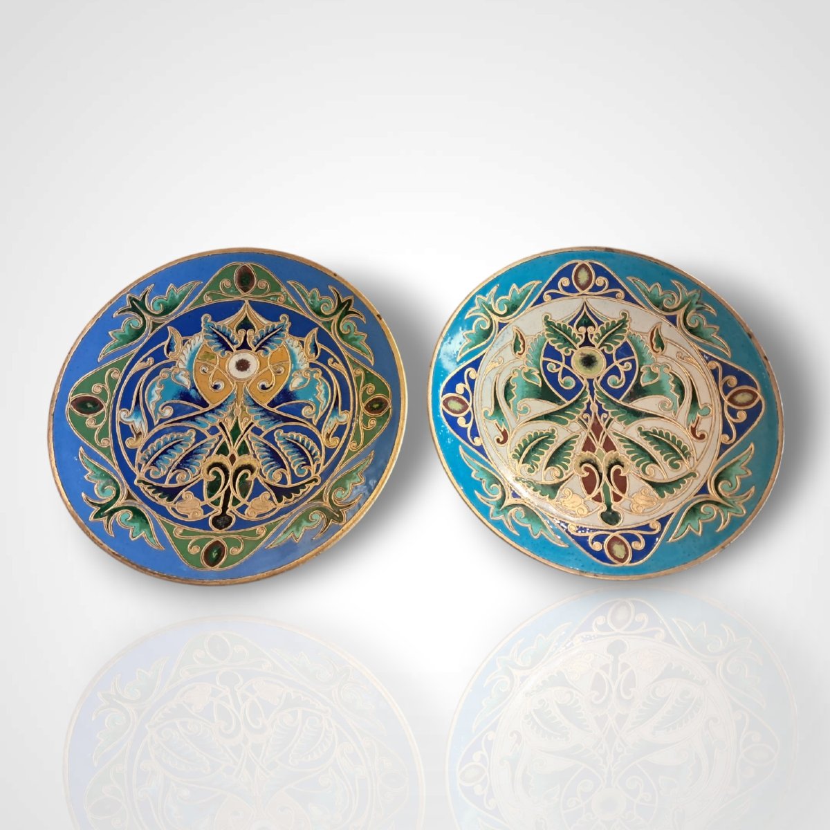 Pair Of Bronze And Cloisonné Enamel Cups, 19th Century-photo-2