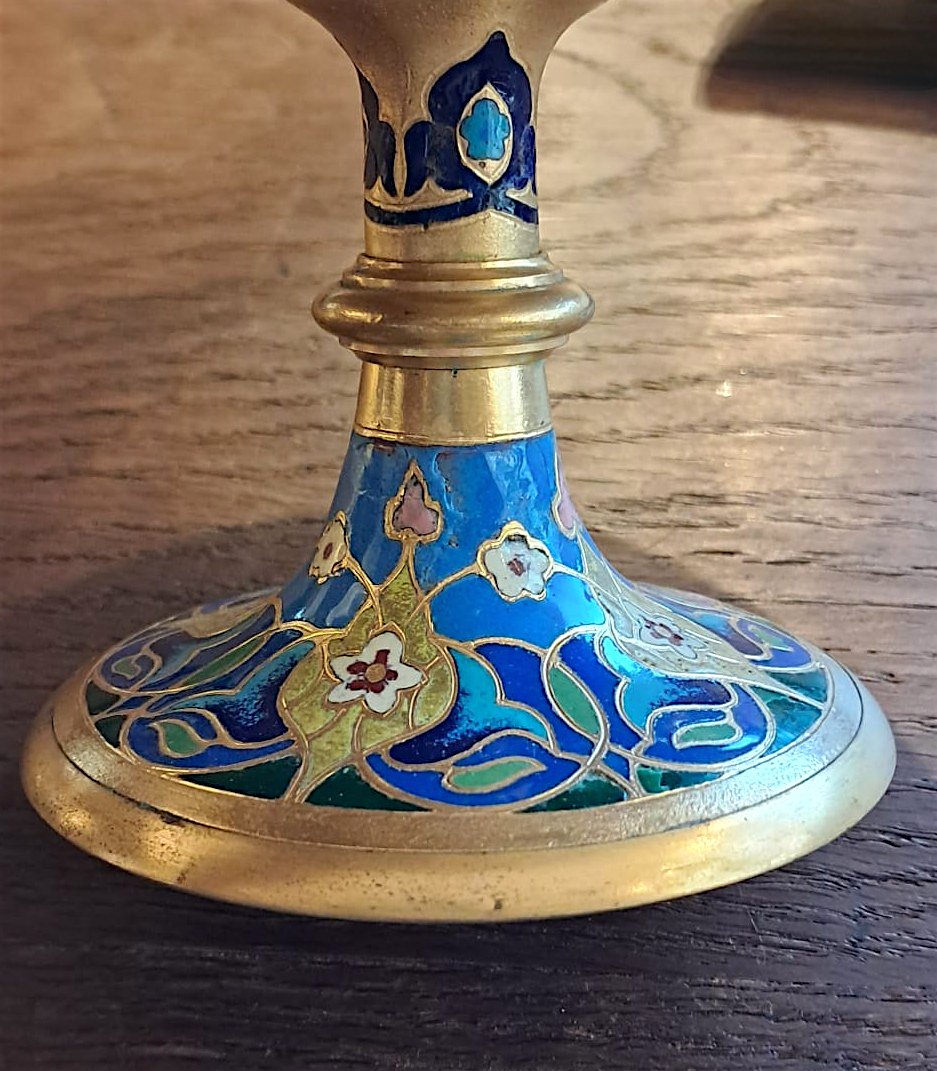 Pair Of Bronze And Cloisonné Enamel Cups, 19th Century-photo-3