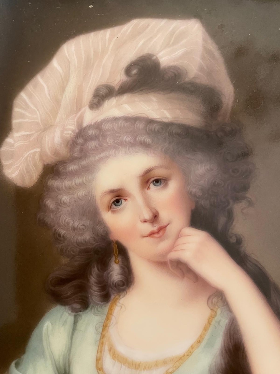 Miniature Painted Porcelain, The Duchess Of Orléans By E. Vigée Le Brun, 19th Century-photo-4
