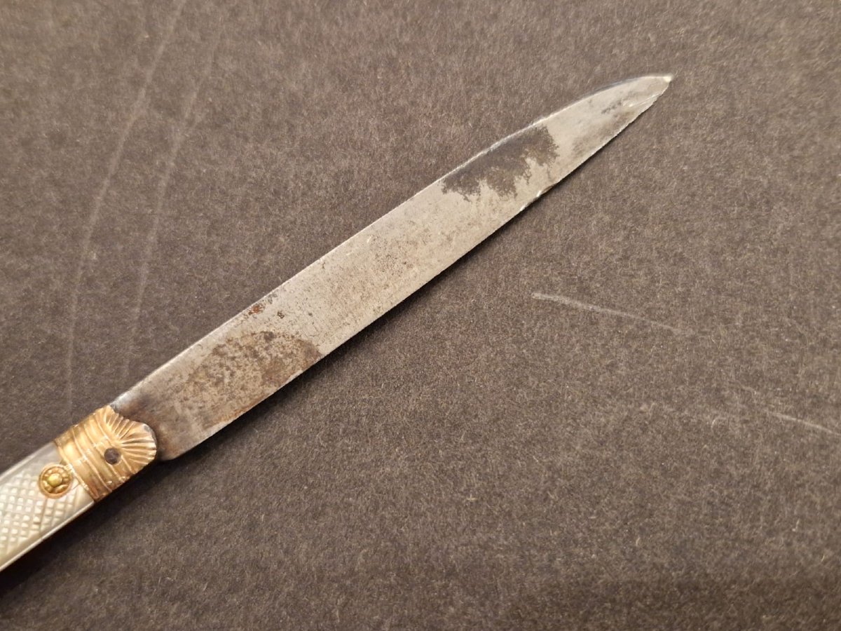 Couteau pliant en or et nacre, fin XVIIIe-photo-4