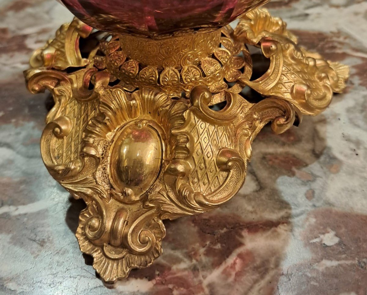 Paire d’aiguières en verre à monture en métal doré, XIXe-photo-3