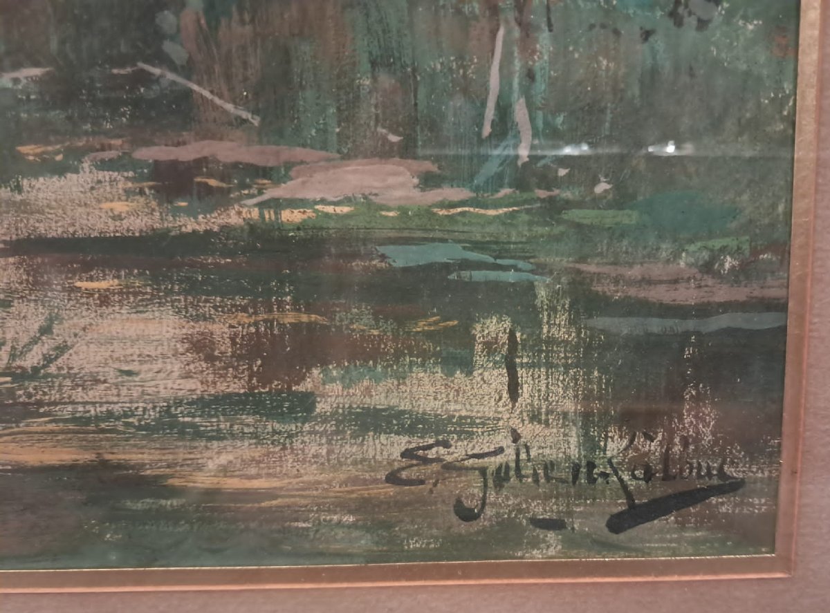 Eugène Galien-laloue, Countryside Landscape, Gouache On Paper, Late 19th-early 20th Century-photo-3