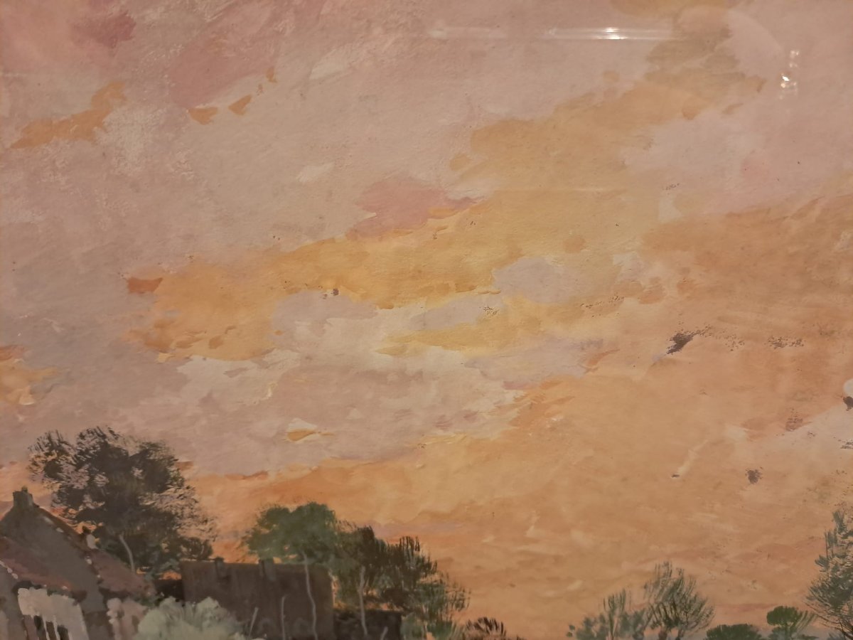 Eugène Galien-laloue, Countryside Landscape, Gouache On Paper, Late 19th-early 20th Century-photo-4