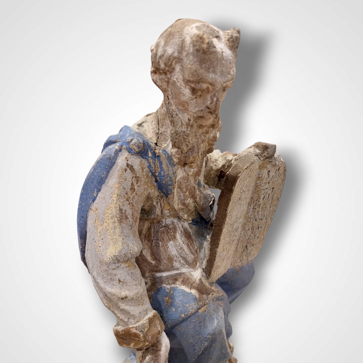 Polychrome Wooden Sculpture Of Moses, 18th Century-photo-4