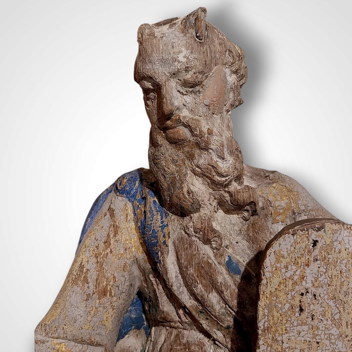Polychrome Wooden Sculpture Of Moses, 18th Century-photo-4