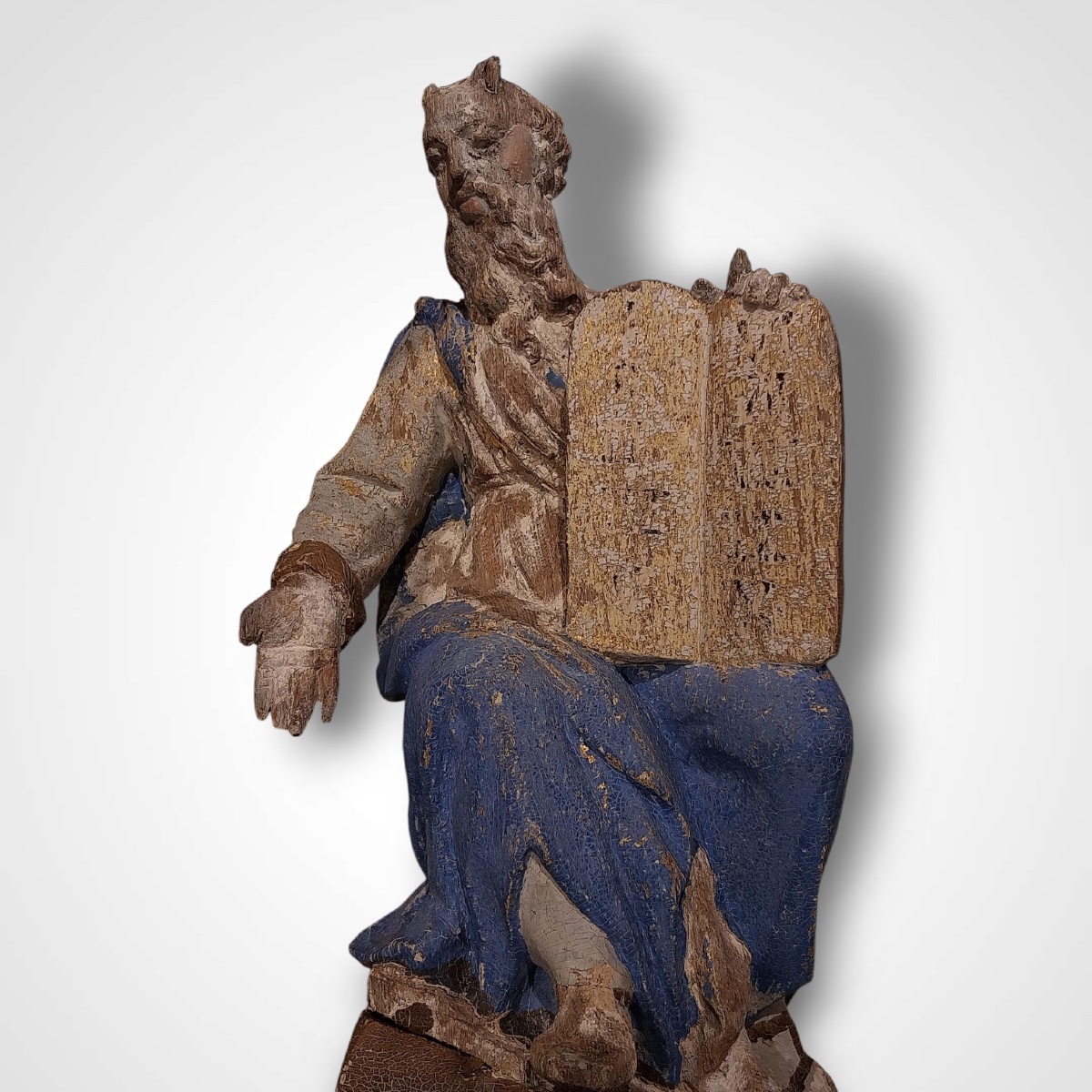 Polychrome Wooden Sculpture Of Moses, 18th Century-photo-5