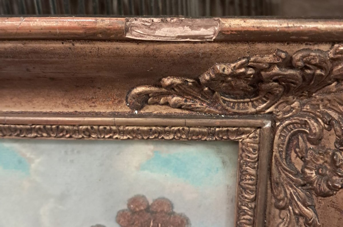 Paire de paysages, gouaches agrémentées d’incrustations de végétaux, XIXe-photo-7