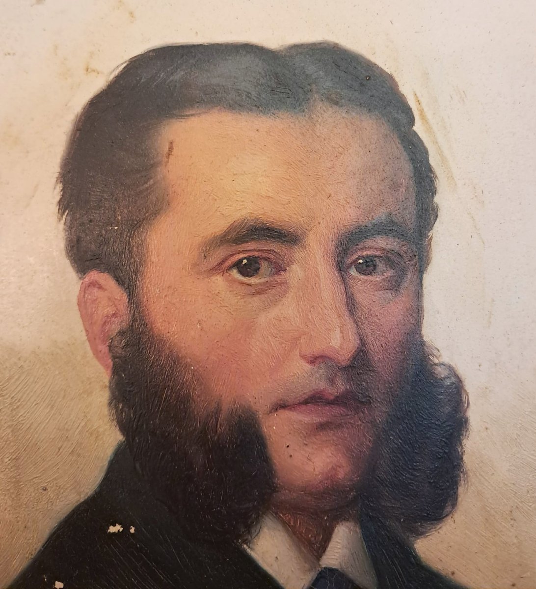 Louis Stanislas Faivre-Duffer, portrait d’homme, huile sur panneau, fin XIXe-photo-4