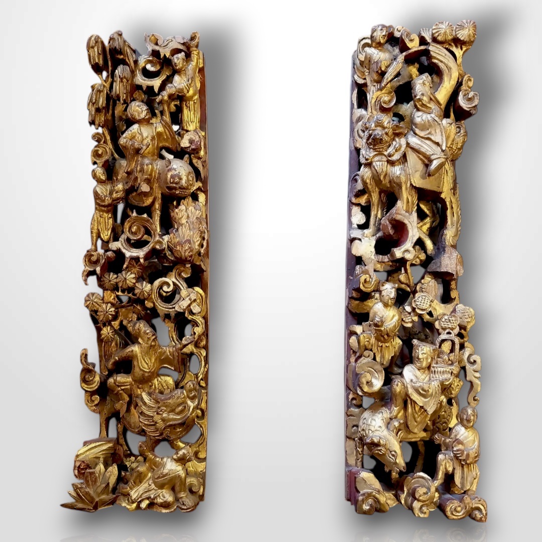 Pair Of Decorative Wood Paneling, China, 19th Century-photo-4