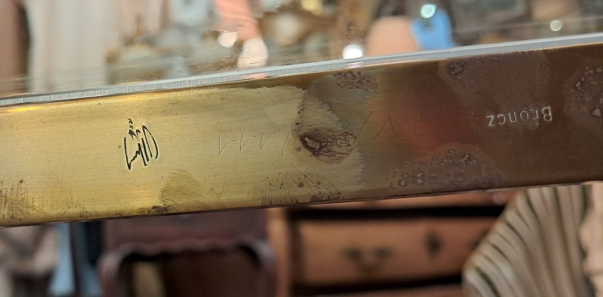 Jacques Quinet pour Broncz, chariot à roulettes en bronze et verre, XXe-photo-5