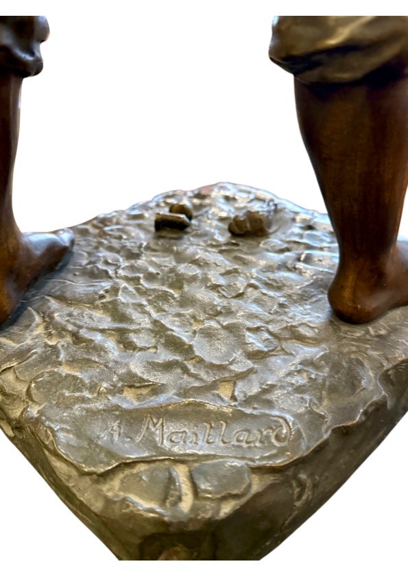 Sculpture By Auguste Maillard, Young Man Punishing His Cat, Bronze, 20th Century -photo-3