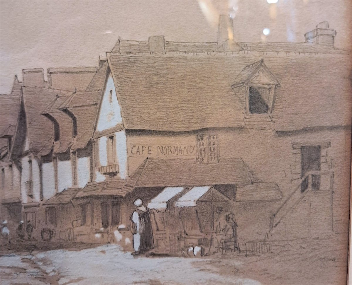 Jean-Pierre-Théodore Lebeuffe, vue de Dol, dessin au fusain rehaussé à la craie, XIXe-photo-4