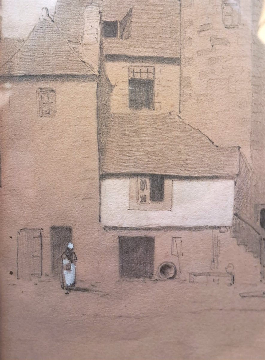 Jean-Pierre-Théodore Lebeuffe, vue de Dol, dessin au fusain rehaussé à la craie, XIXe-photo-2