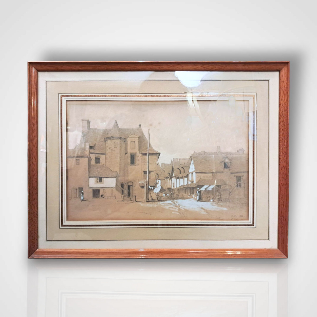 Jean-Pierre-Théodore Lebeuffe, vue de Dol, dessin au fusain rehaussé à la craie, XIXe