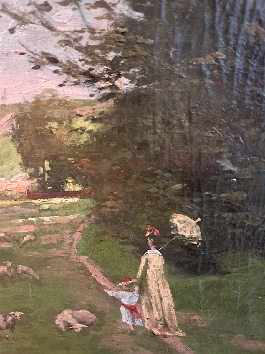 Edouard Hippolyte Margottet, paysage champêtre, huile sur toile, XIXe -photo-3
