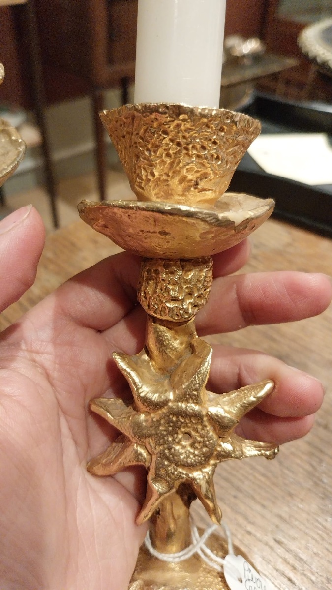 Pierre Casenove (1943-), paire de bougeoirs en bronze doré, XXe-photo-3