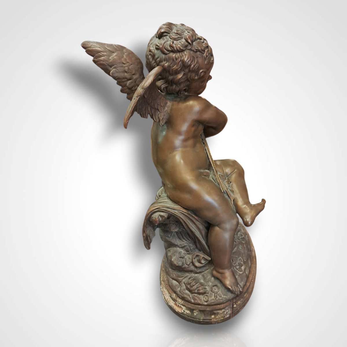 Charles-gabriel Sauvage, Known As Lemire, Cupid Holding A Bow, Bronze, Early 20th Century-photo-1
