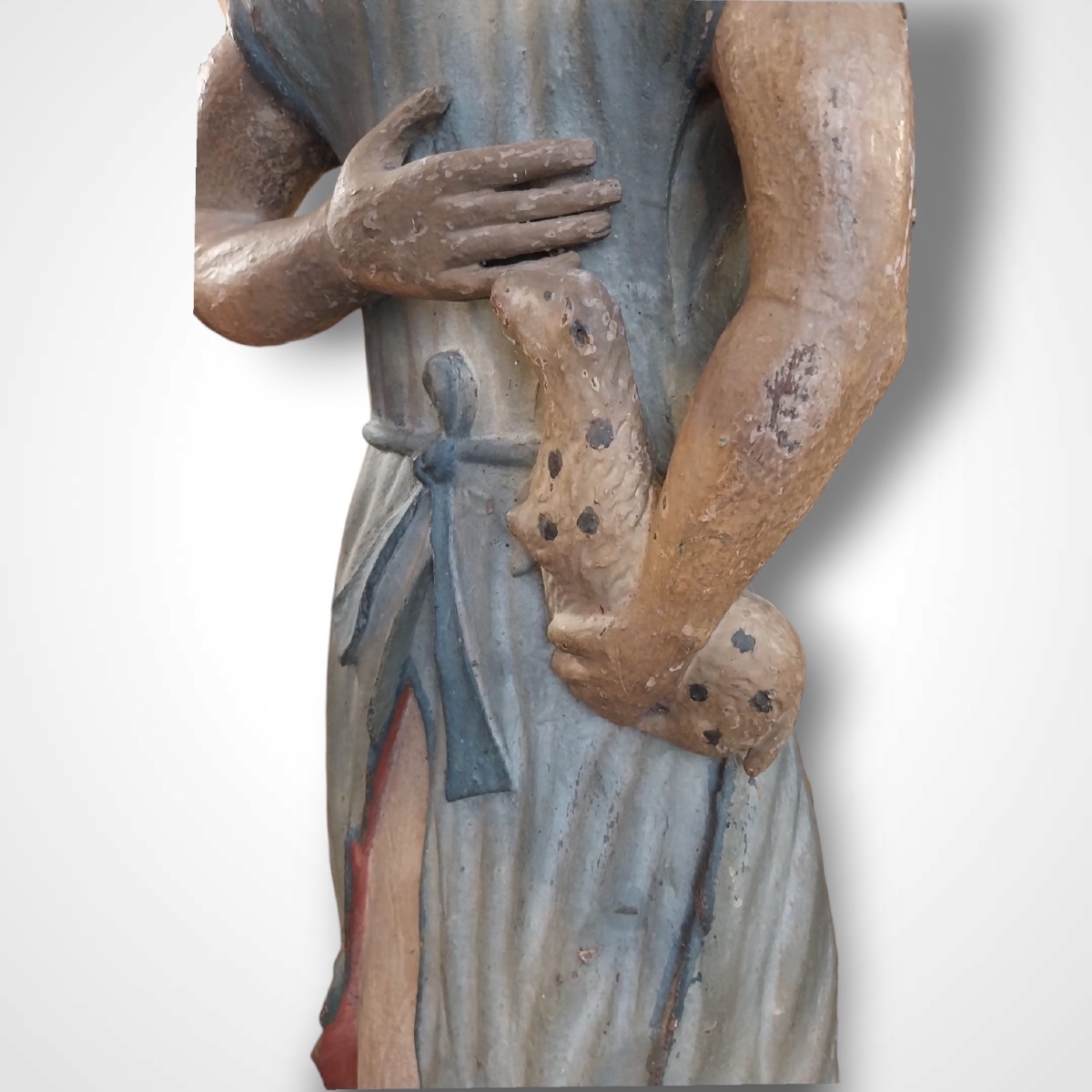 Sculpture en bois polychrome, Saint Jean Baptiste, XIXe.-photo-2