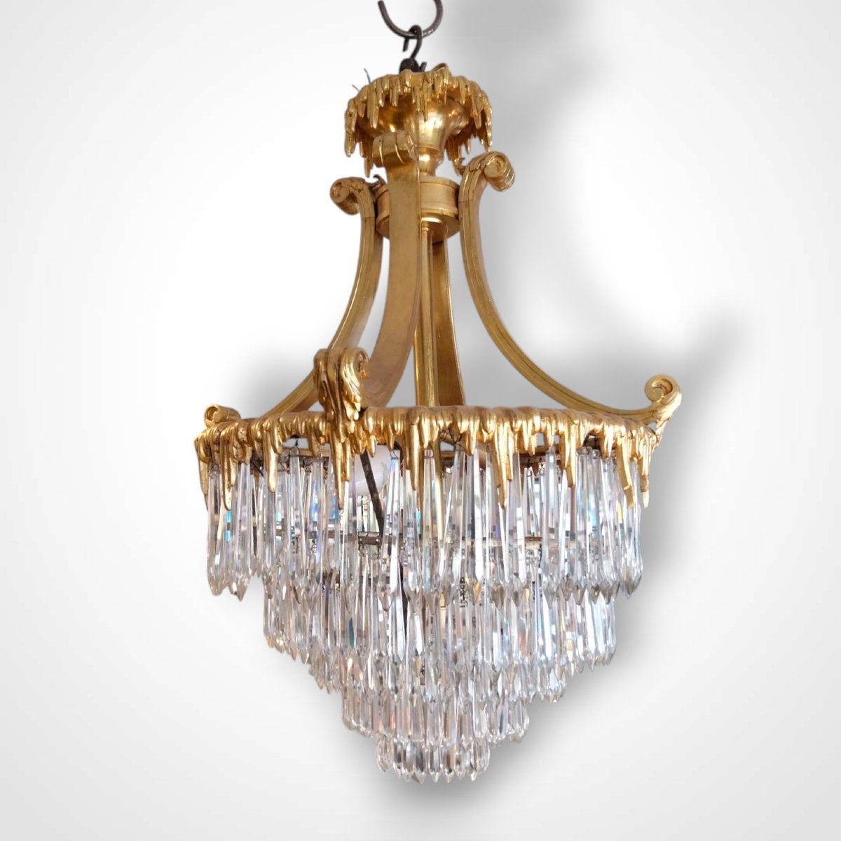 Lustre en bronze doré et pampilles de cristal, XIXe.-photo-3