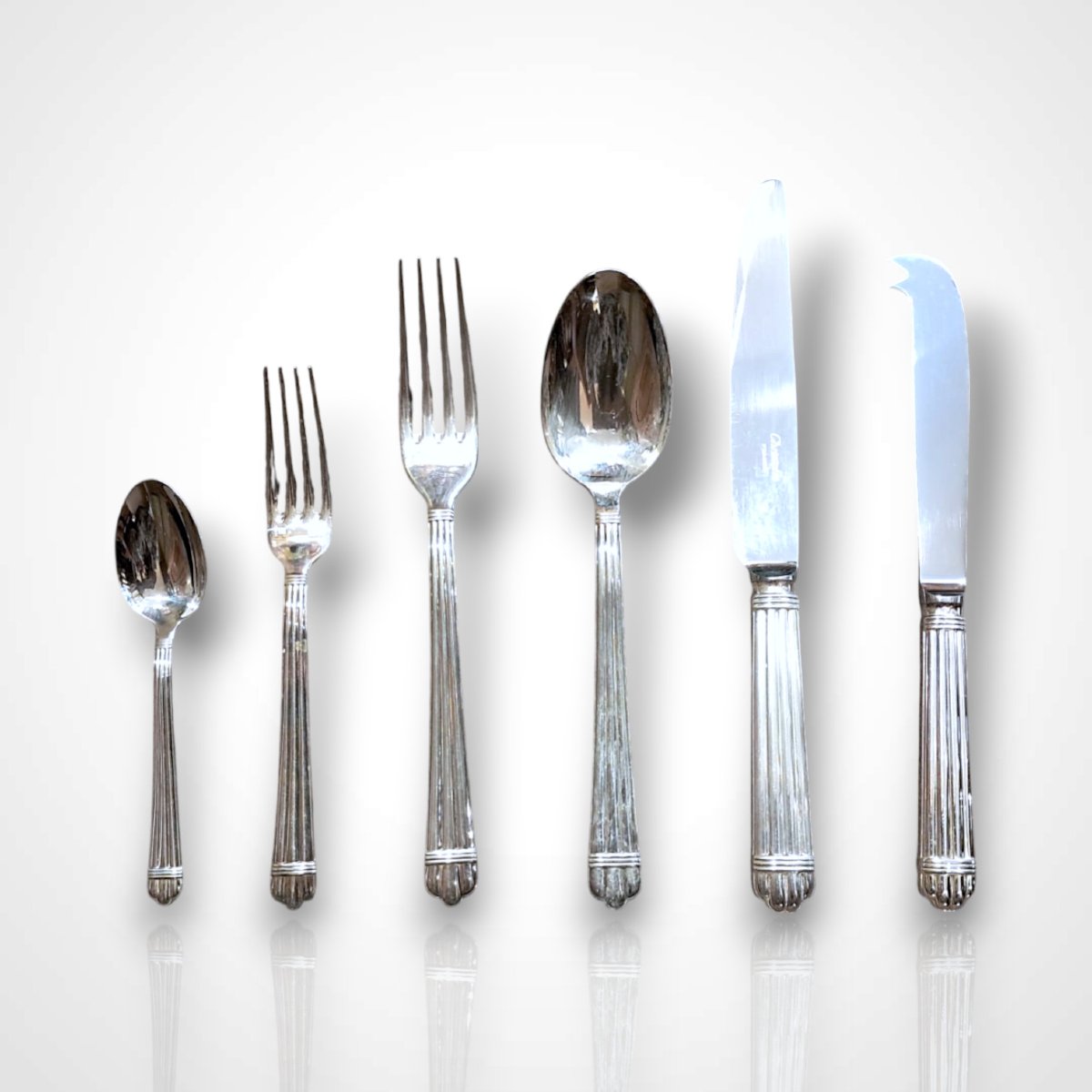 Christofle, Silver-plated Metal Serving Set, Aria Pattern, 20th Century-photo-2