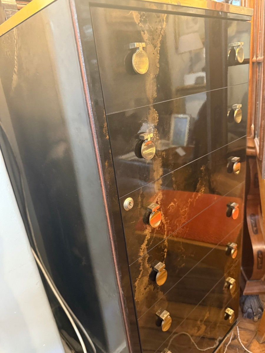 Cave a cigares en laque et laiton par Maison Jansen 1970-photo-4