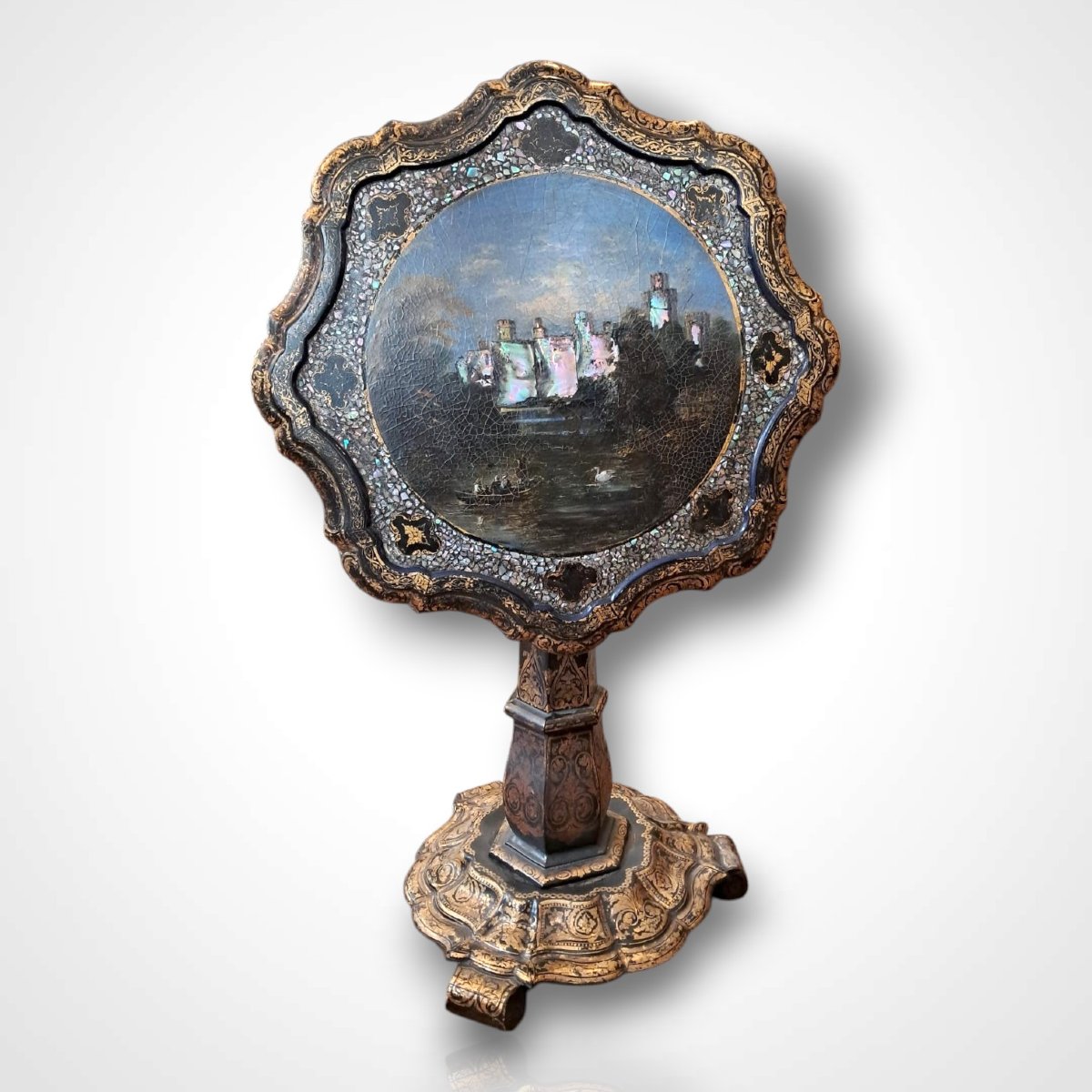 Tilting Pedestal Table In Boiled Cardboard, 19th Century-photo-2