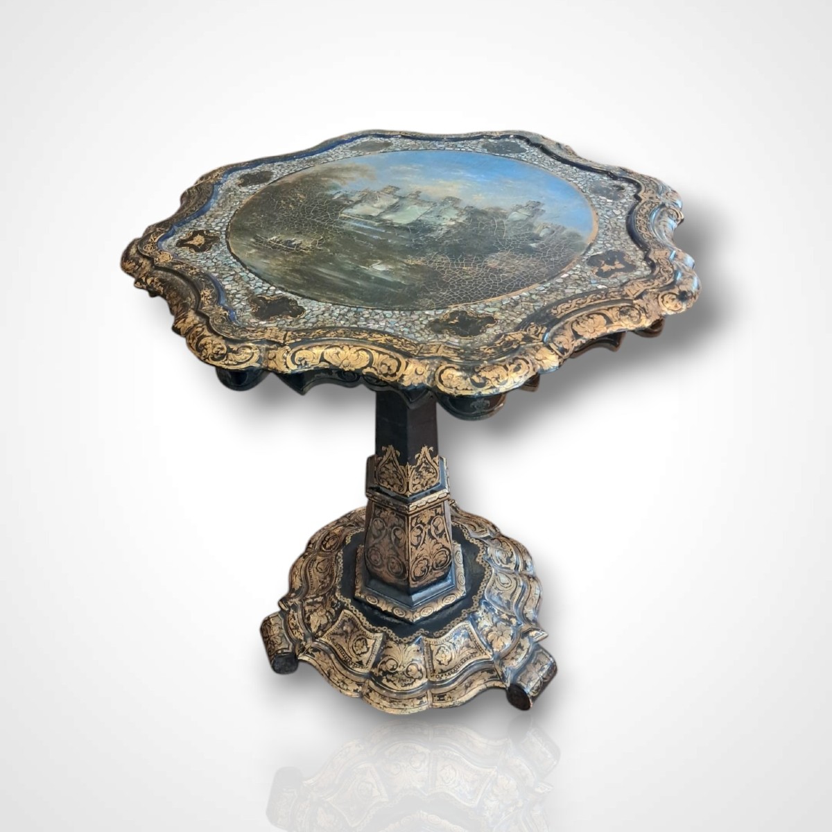 Tilting Pedestal Table In Boiled Cardboard, 19th Century