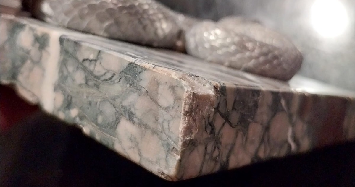 Silver-plated Snake On Marble Base, 20th Century-photo-3