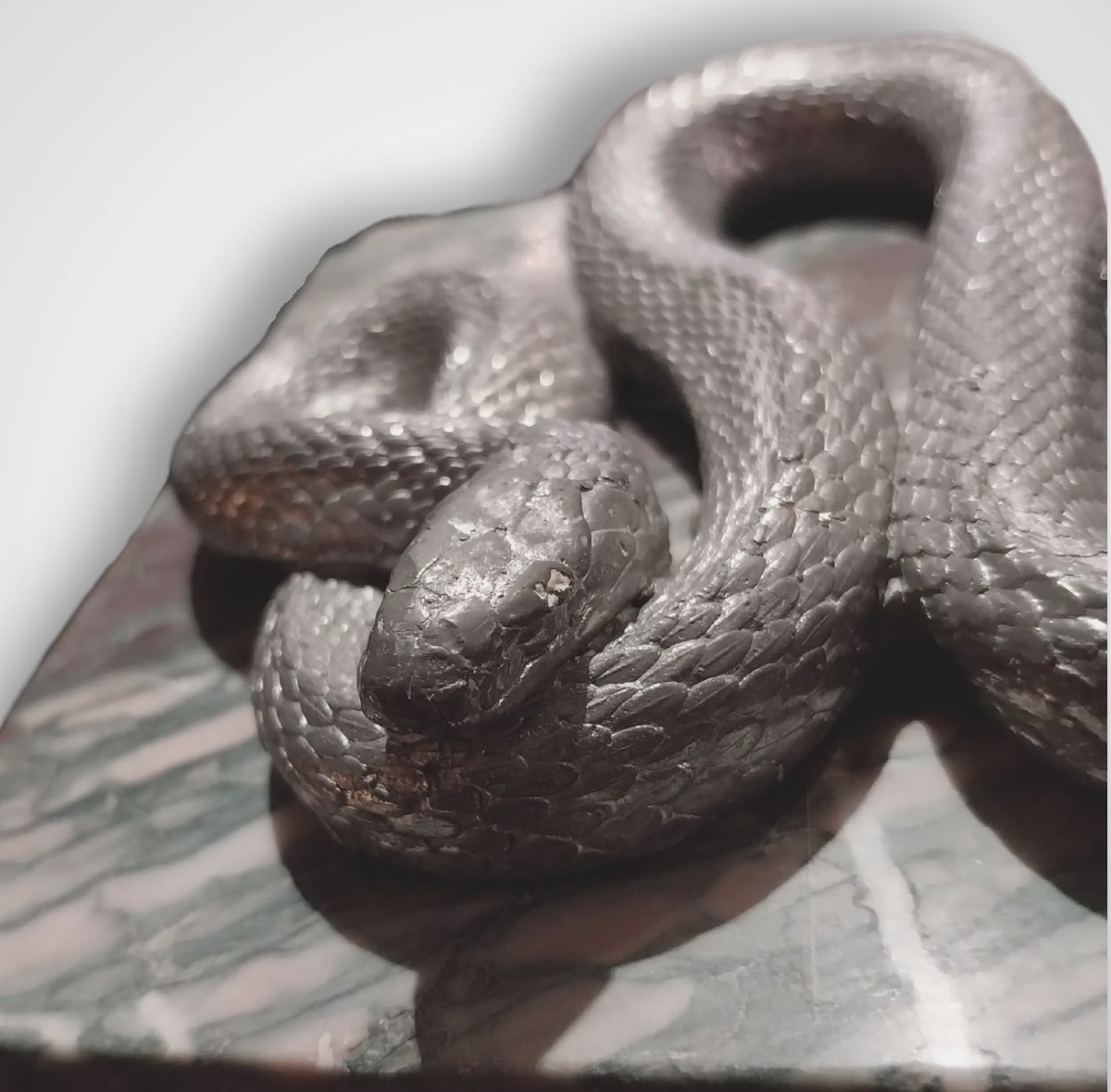 Silver-plated Snake On Marble Base, 20th Century-photo-4