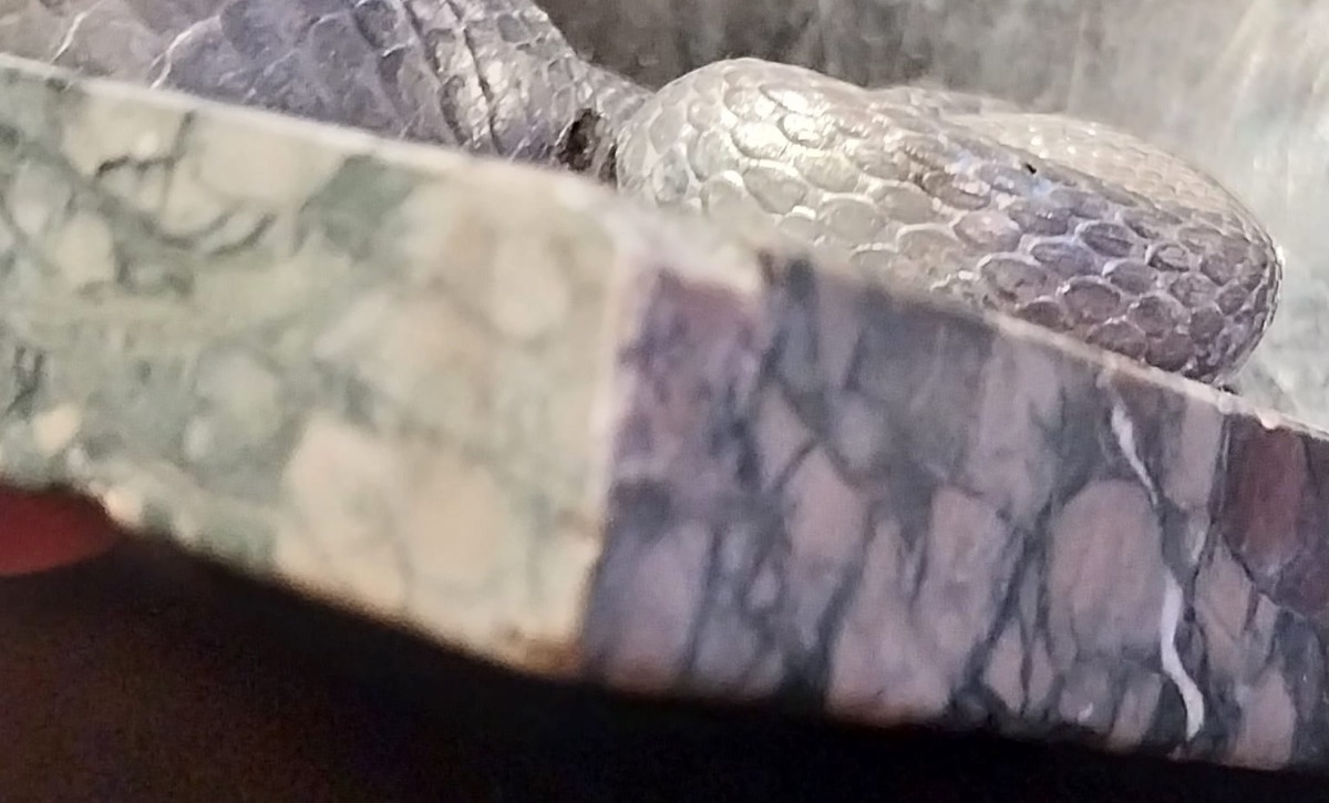 Silver-plated Snake On Marble Base, 20th Century-photo-8