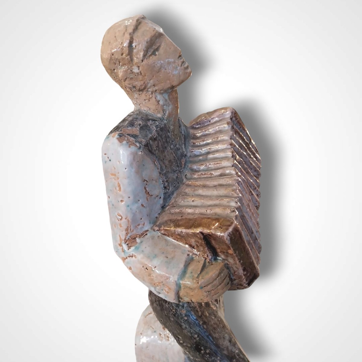 édouard Cazaux (1889-1974), Faîence Sculpture, The Cccordionist, 20th Century-photo-4