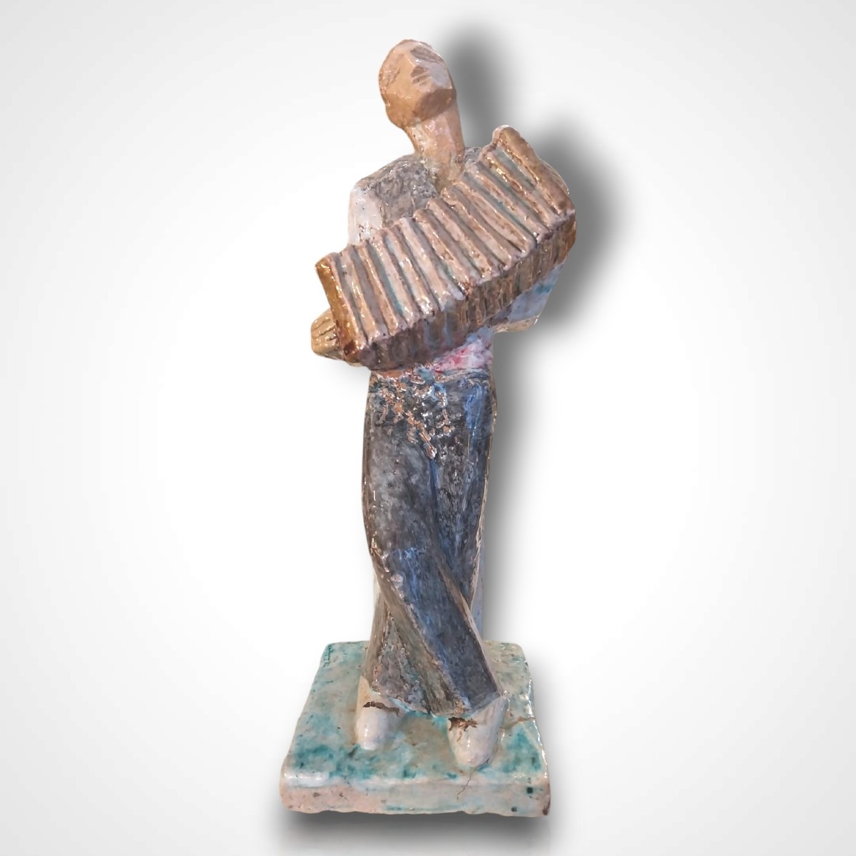 édouard Cazaux (1889-1974), Faîence Sculpture, The Cccordionist, 20th Century