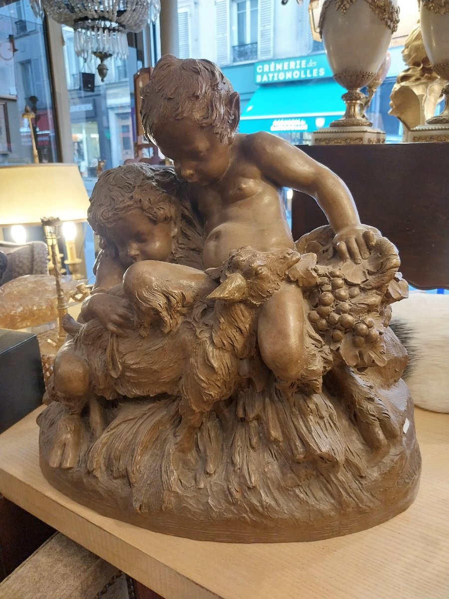 Charles Théodore Perron (1862-1934), Terracotta Sculpture, Young Satyr Fauns, 19th Century-photo-4
