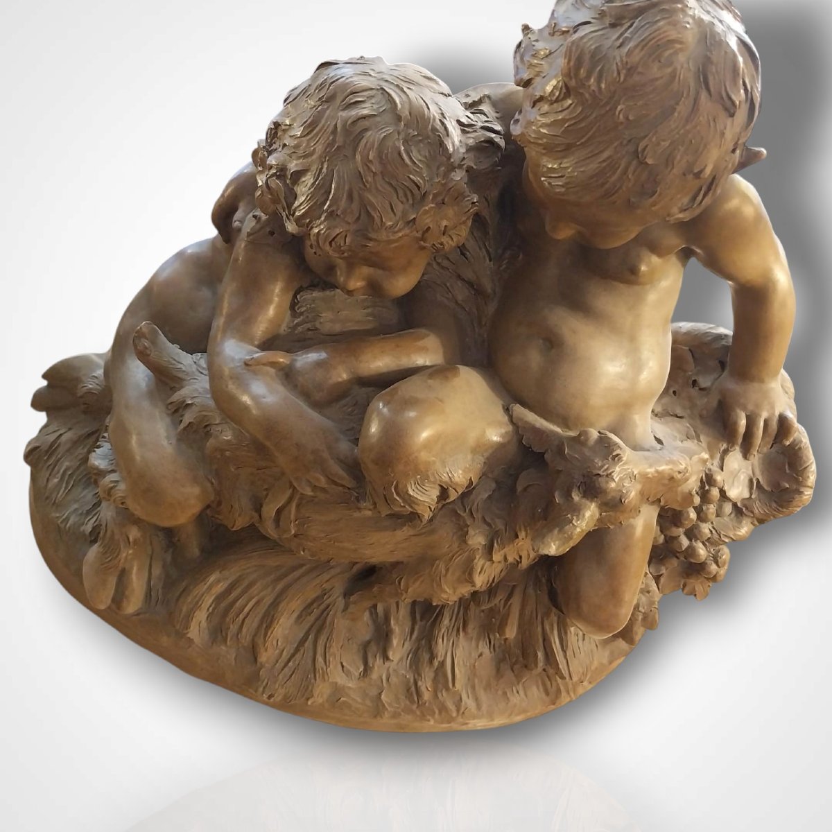 Charles Théodore Perron (1862-1934), Terracotta Sculpture, Young Satyr Fauns, 19th Century-photo-1