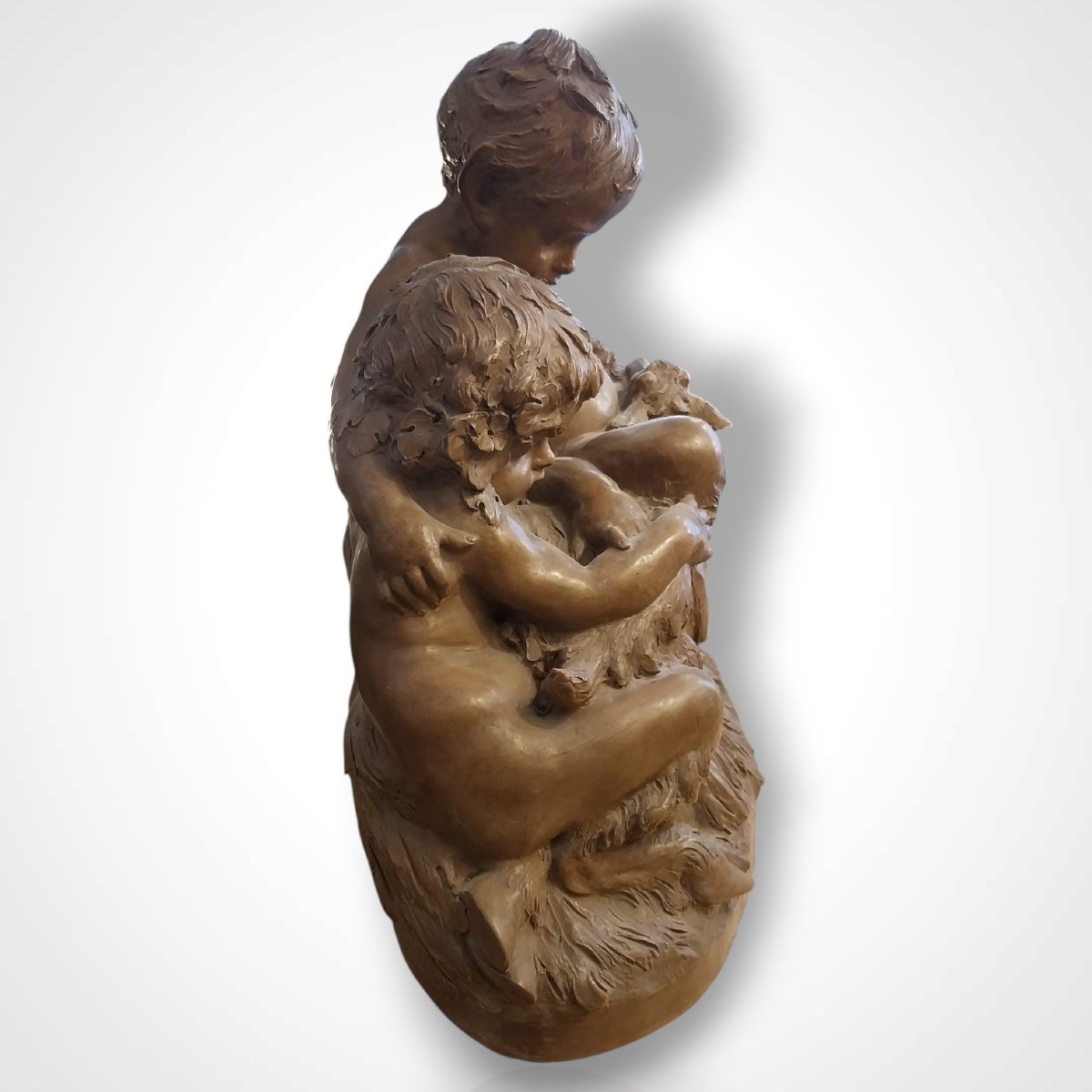 Charles Théodore Perron (1862-1934), Terracotta Sculpture, Young Satyr Fauns, 19th Century-photo-2